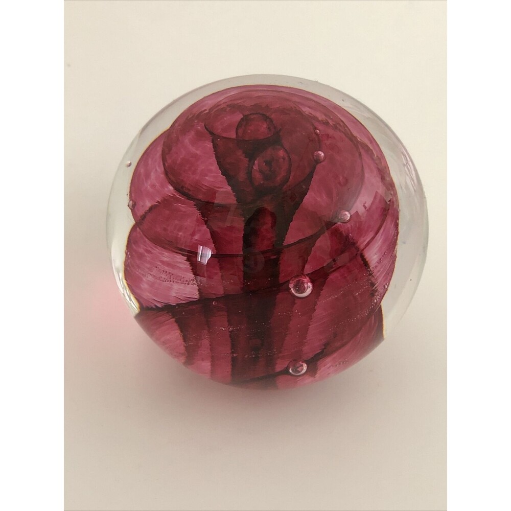 EUC GES Signed Glass Eye Studio Rose flower Swirl paper weight 1999 Bubbles